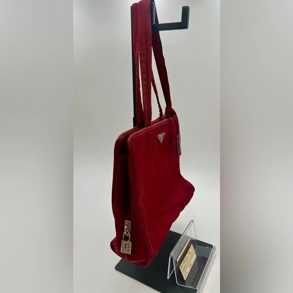 Vintage Tessuto Prada Red Tote Bag with Structured Design